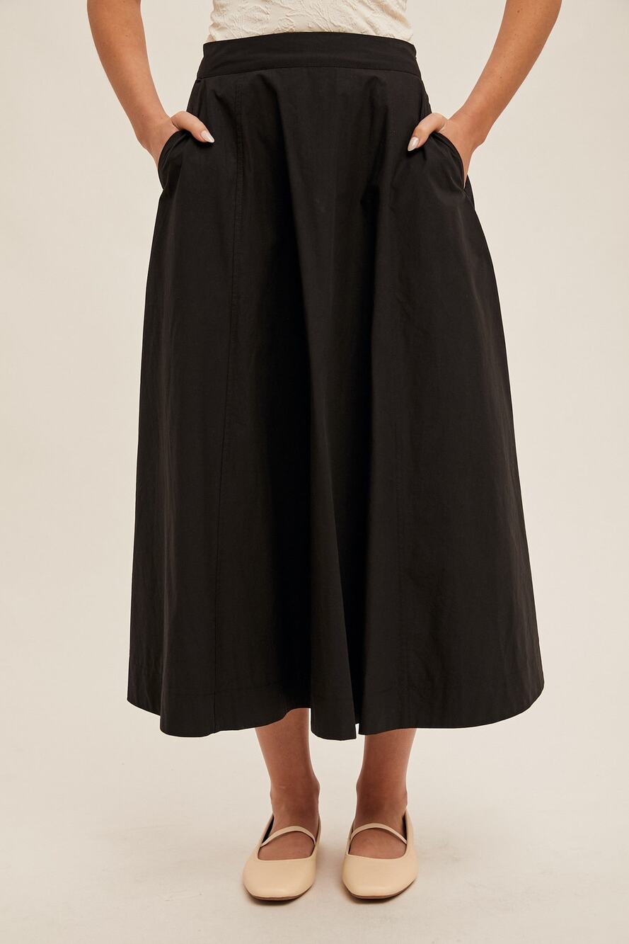 Poplin Midi Swing Skirt With Pockets